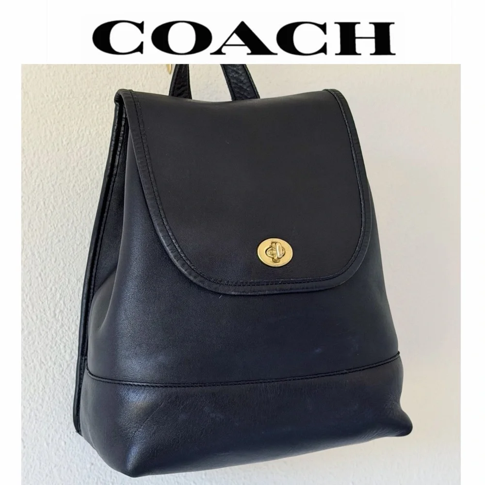 Vintage 90's Coach Black Leather Daypack 9791 Vtg Turnlock Backpack